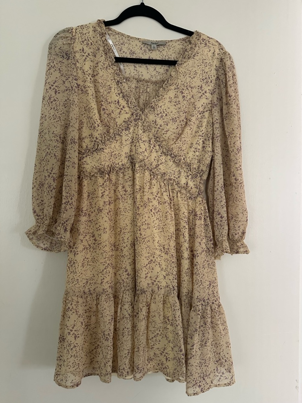 Papaya Beige Mini Dress with Mauve Floral Print
